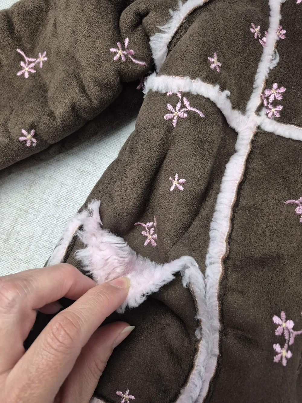 Vintage 90s OshKosh B’gosh Baby Girl Faux Shearling Floral Embroidered Coat 18M